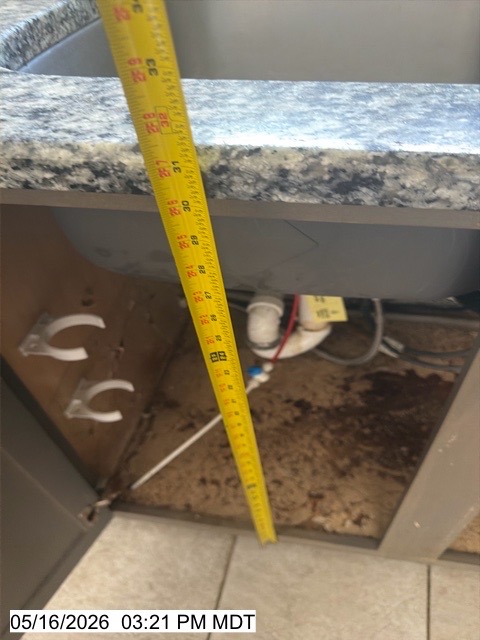 Water damage measurement under sink
